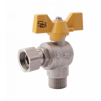 SD FORTE Кран шаровый угловой с накидной гайкой для газа 1/2"ВН SF225G15